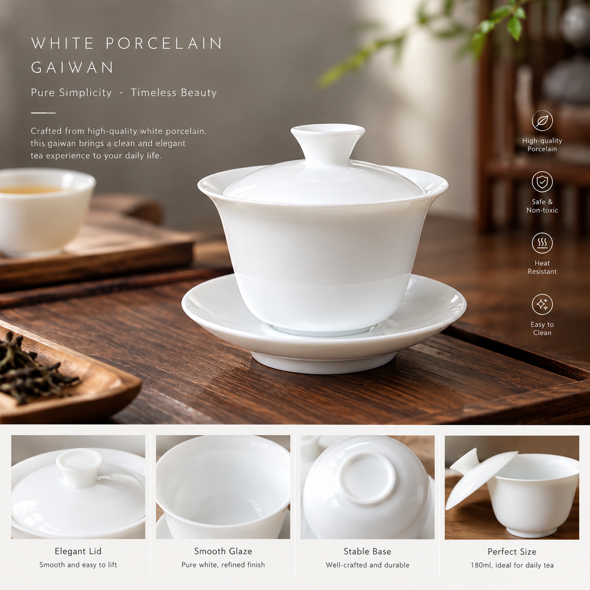 White Porcelain Gaiwan — 180 ml